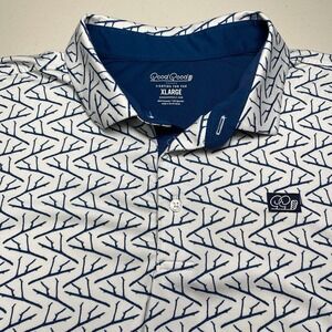 Good Good Golf Polo XL Mens S/S TWIGS AOP White Blue Performance